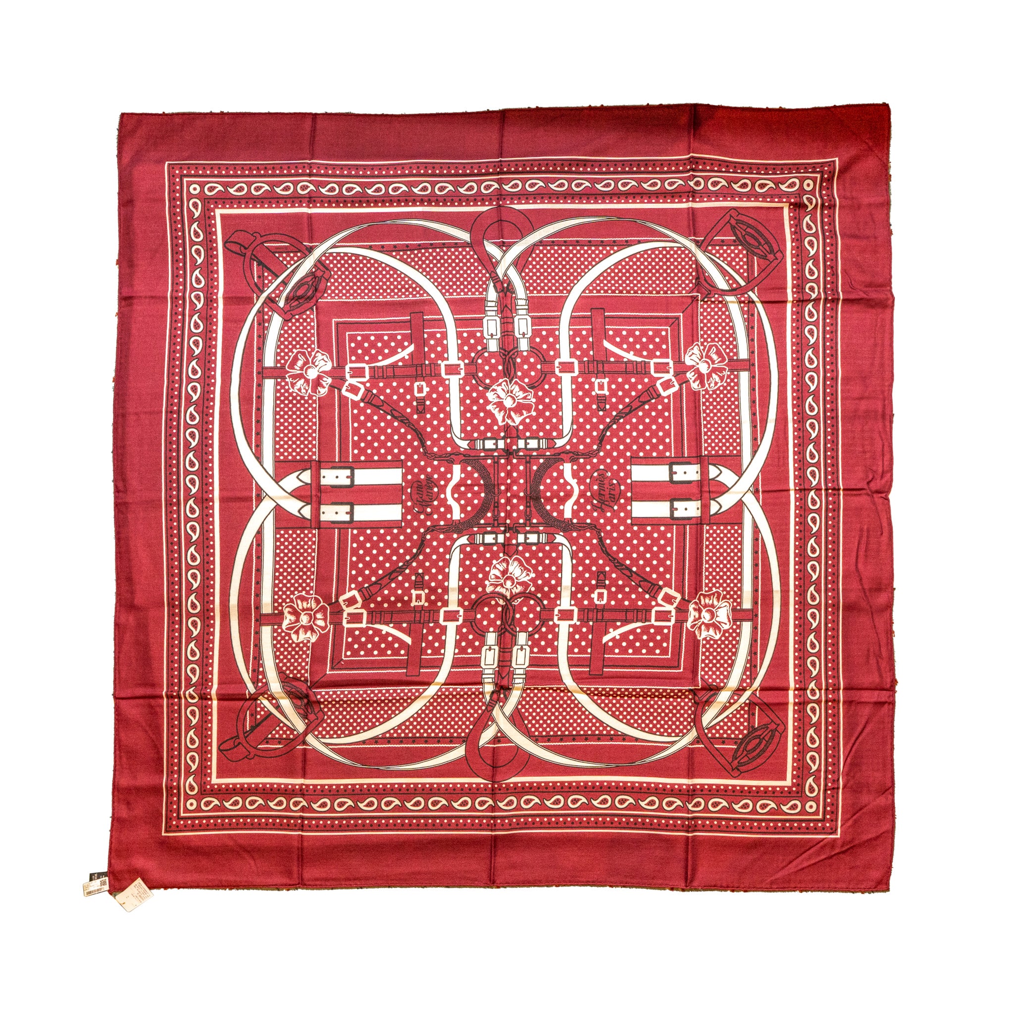 Hermes 140cm Grand Manege Bandana Love Cashmere/Silk Bordeaux Shawl/Scarf