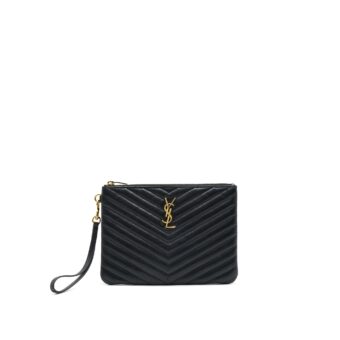 Saint Laurent Monogram Quilted Leather Pouch Black GHW