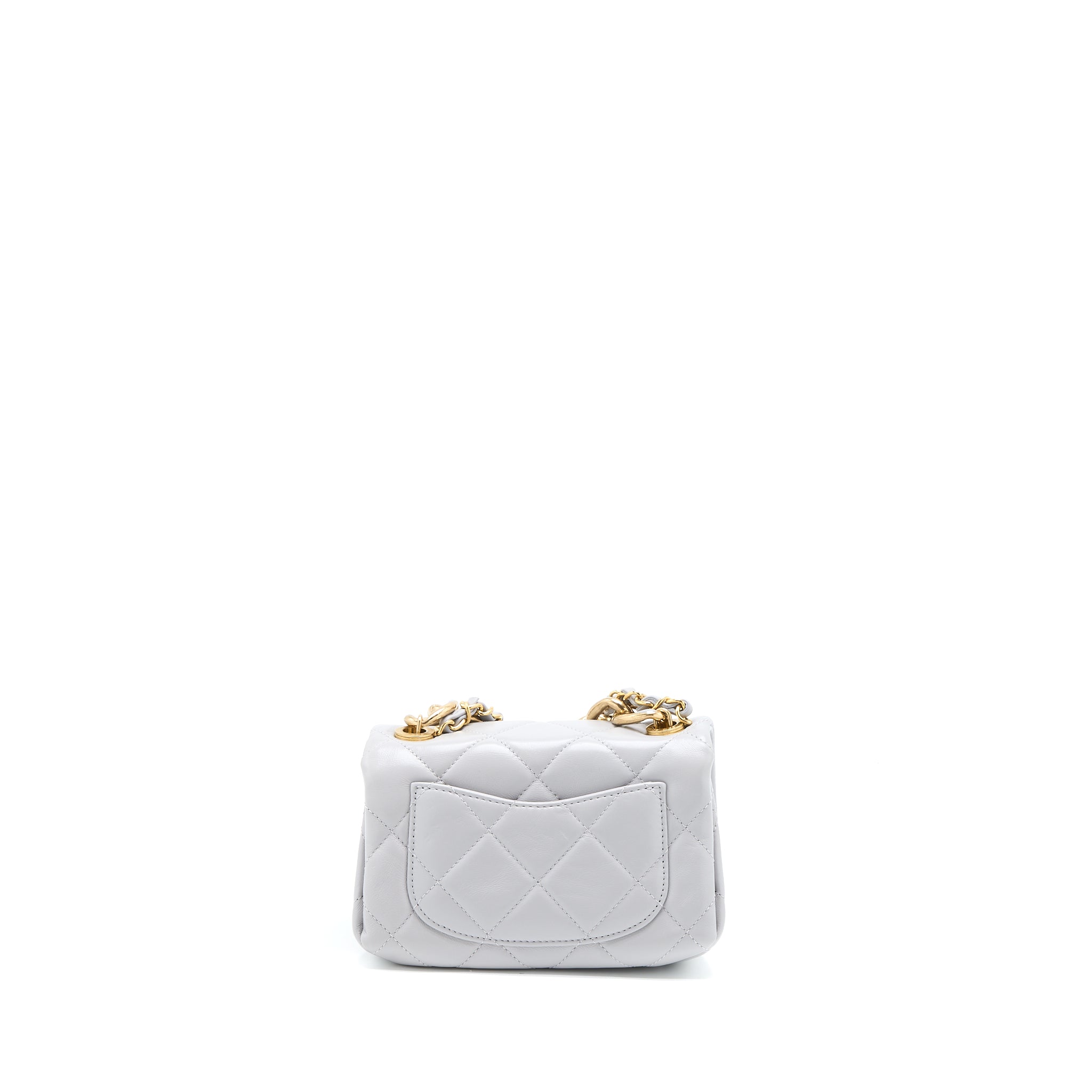 Chanel Quilted Mini Flap Bag Lambskin Light Grey GHW (Microchip) - Image 2