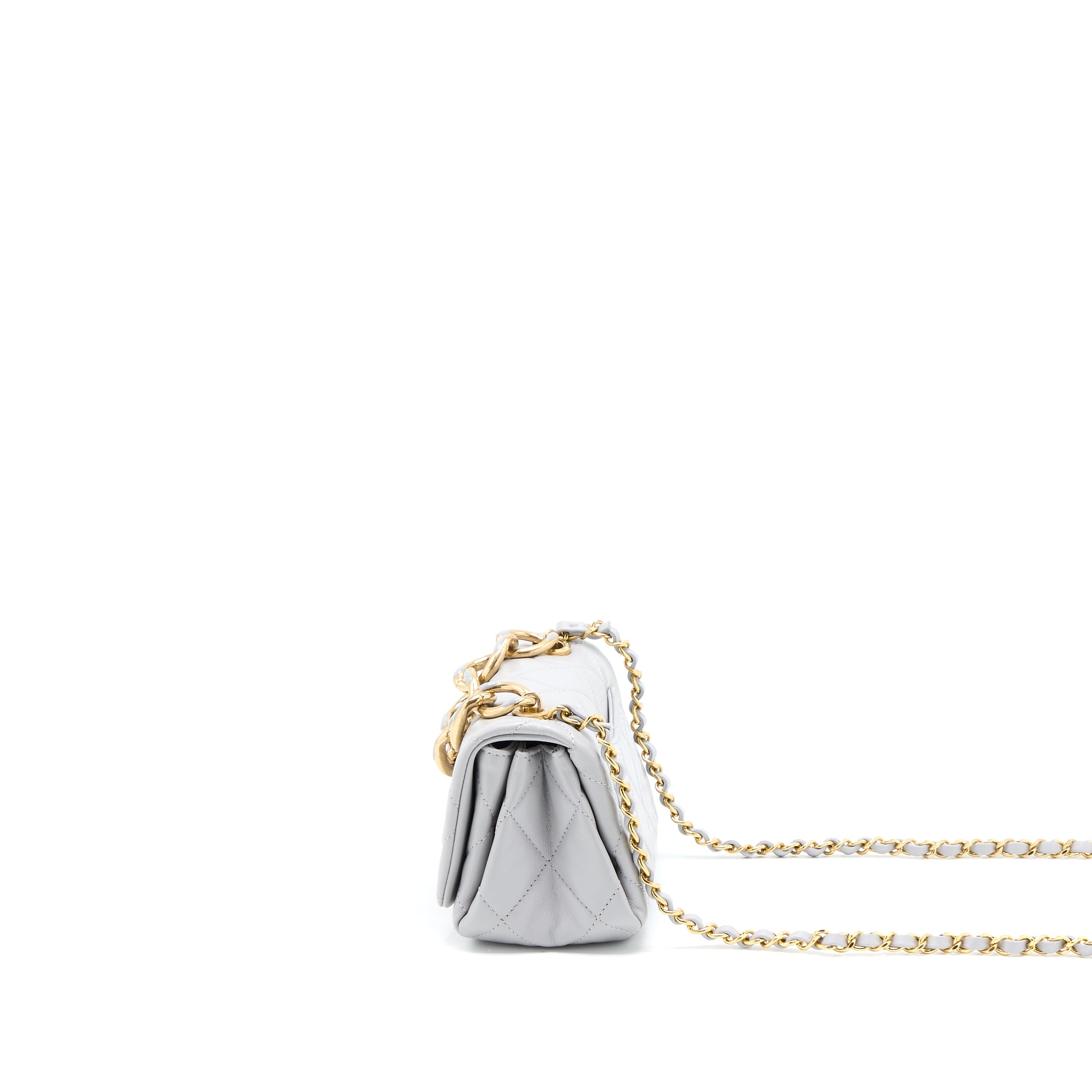 Chanel Quilted Mini Flap Bag Lambskin Light Grey GHW (Microchip) - Image 3