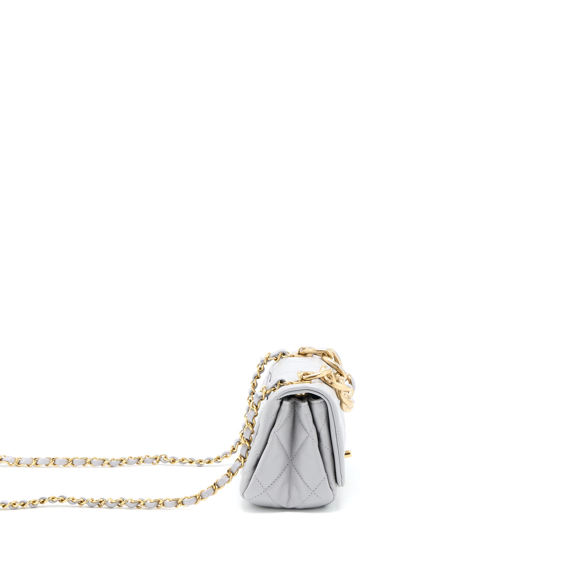 Chanel Quilted Mini Flap Bag Lambskin Light Grey GHW (Microchip) - Image 4