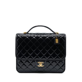 Chanel 22K Large Backpack Patent Black Brushed GHW (Microchip)