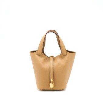 Hermes Picotin 18 Lock Bag Clemence 4B Biscuit GHW Stamp U