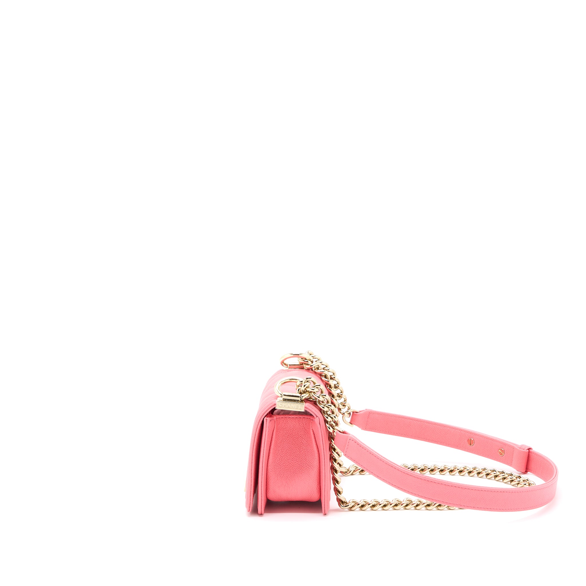 Chanel Super Mini Boy Bag Chevron Caviar Pink LGHW (Microchip) - Image 3