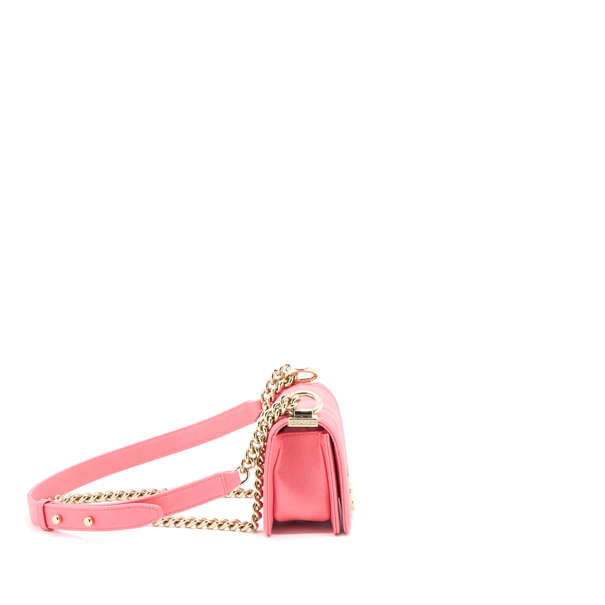 Chanel Super Mini Boy Bag Chevron Caviar Pink LGHW (Microchip) - Image 4