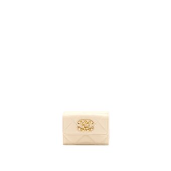 Chanel 19 Flap Compact Wallet Lambskin Beige GHW