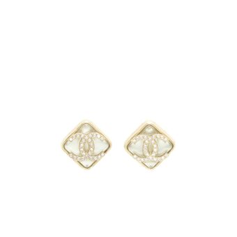 Chanel 22S Quilted CC Logo Earring Light Gold Tone