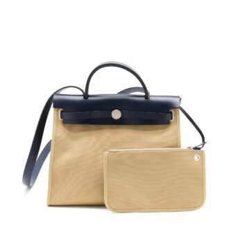 Hermes Herbag 31 Zip Bag Canvas/Hunter Trench/Blue Indigo SHW Stamp Z