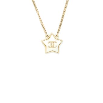 Chanel CC Logo Star Necklace White Light Gold Tone