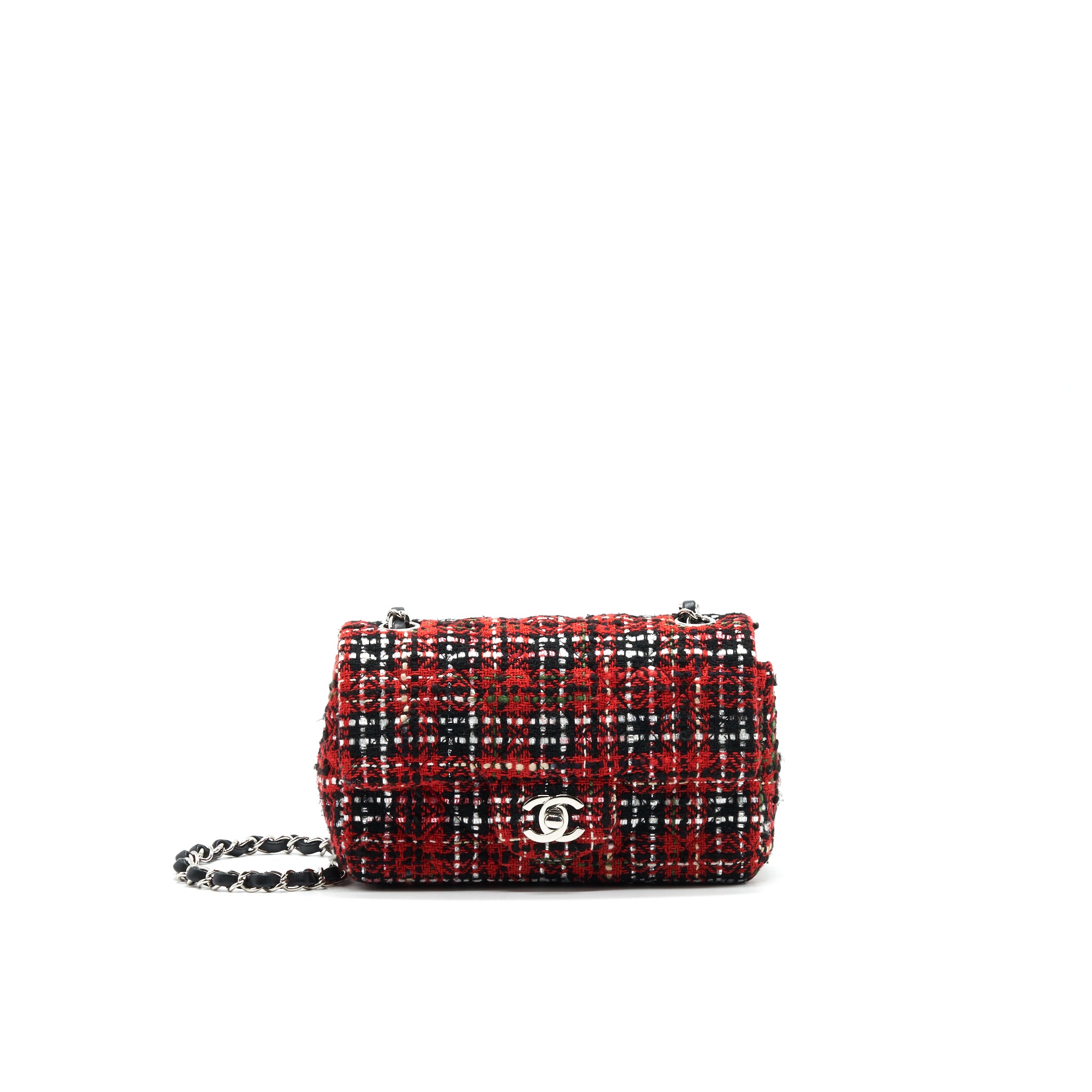 CHANEL SMALL RECTANGULAR RED BLACK TWEED IN SHW