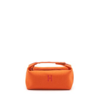 Hermes Trousse De Toilette Bride A Brac Canvas Travel Pouch Orange Feu
