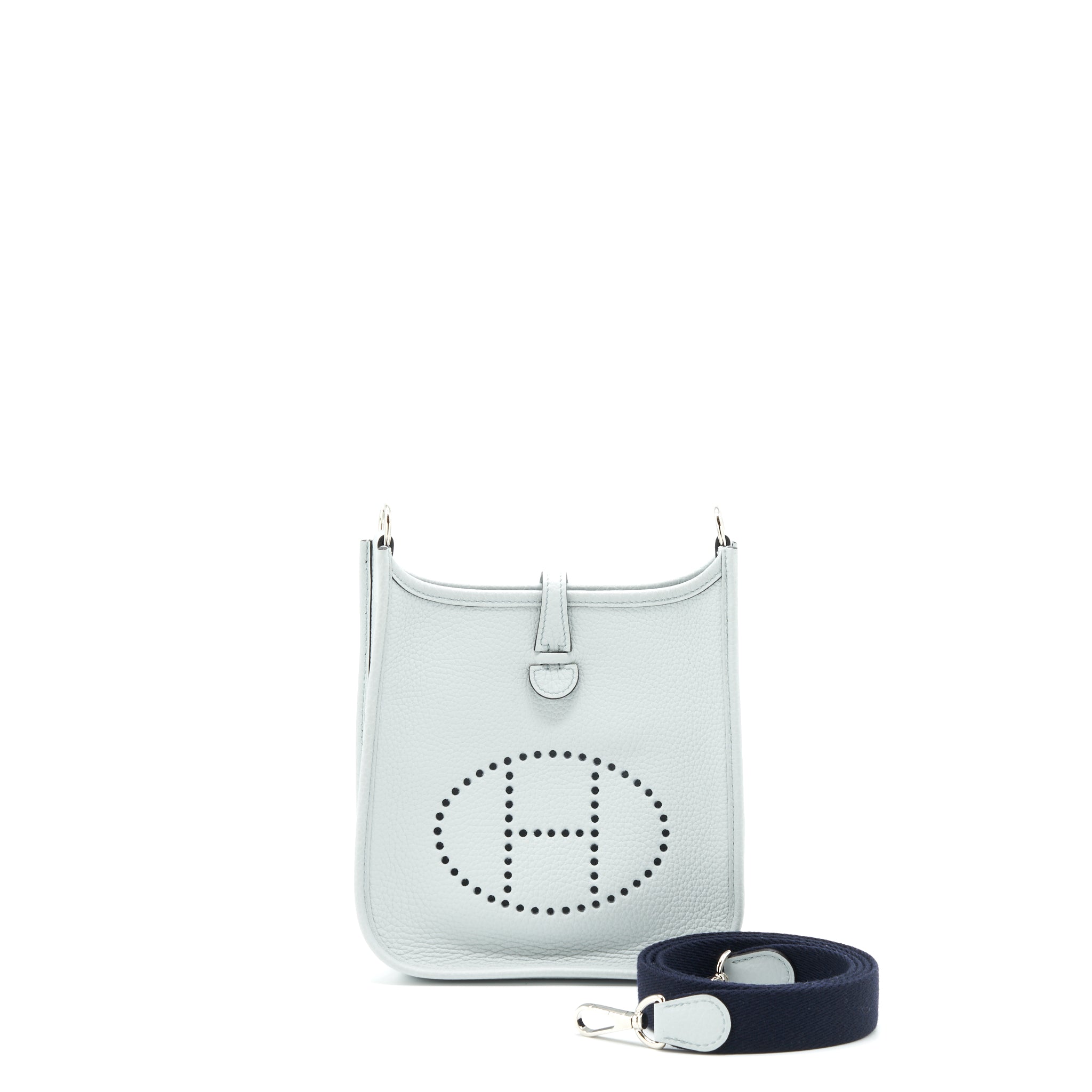 Hermes Mini Evelyne Clemence Bleu Pale/ Bleu Indigo SHW Stamp Y