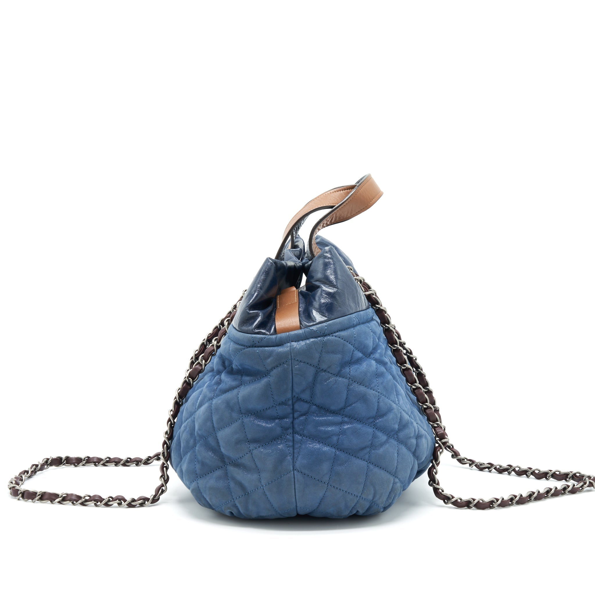 Chanel Quilted Shoulder Bag Blue Ruthenium Hardware - Image 3