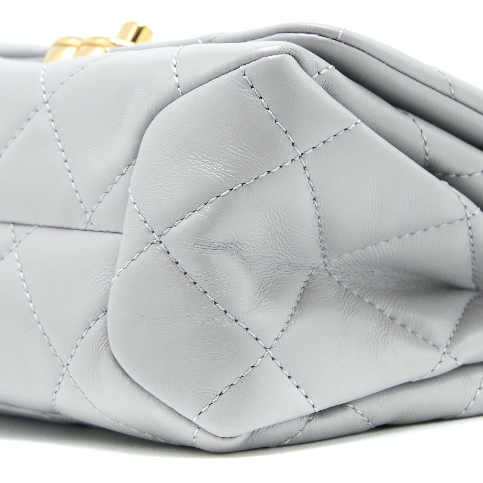 Chanel Quilted Mini Flap Bag Lambskin Light Grey GHW (Microchip) - Image 10