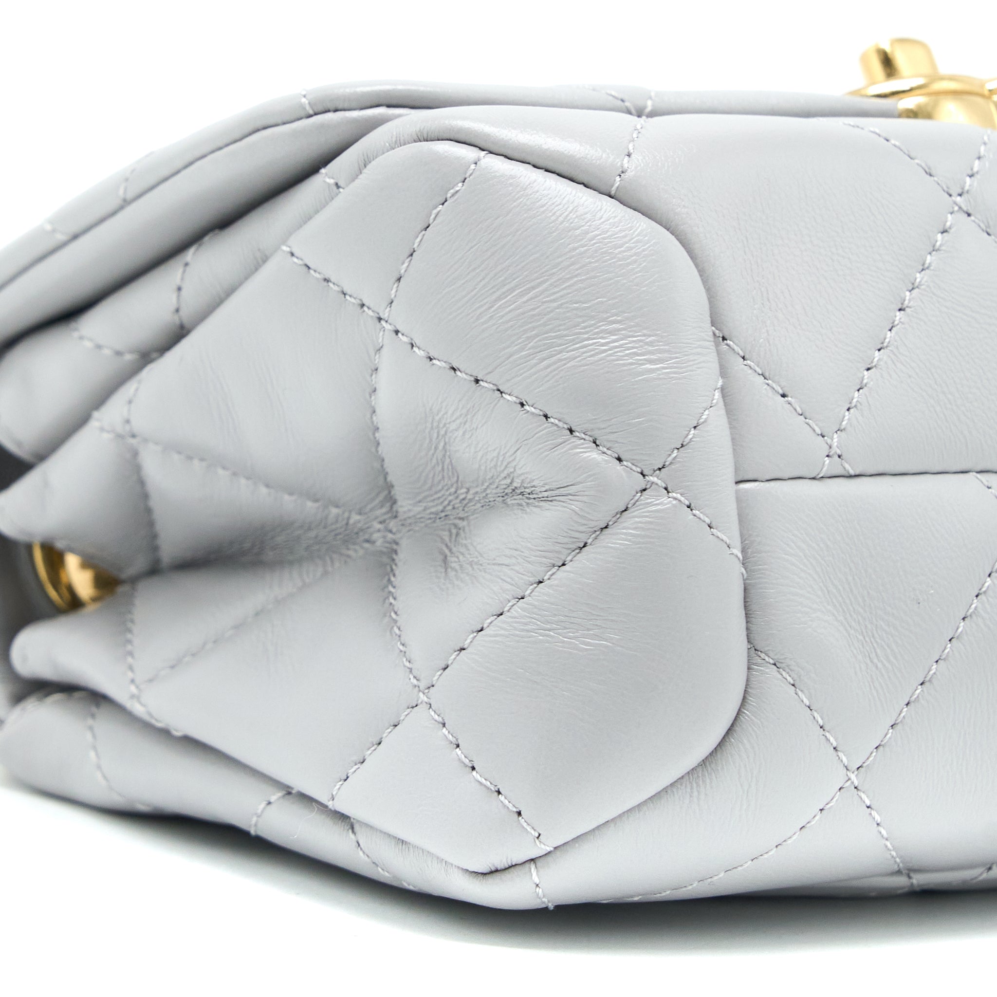 Chanel Quilted Mini Flap Bag Lambskin Light Grey GHW (Microchip) - Image 11