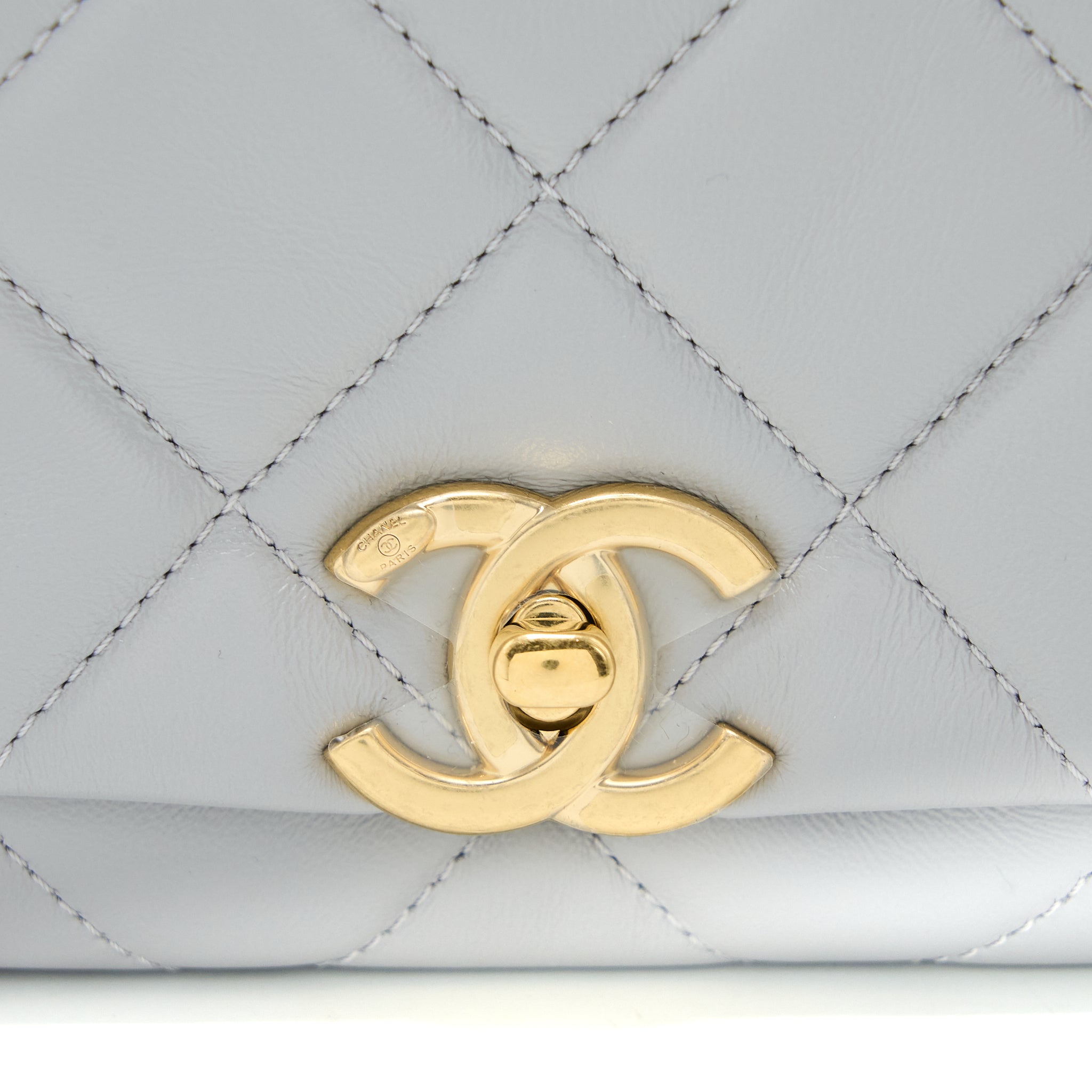 Chanel Quilted Mini Flap Bag Lambskin Light Grey GHW (Microchip) - Image 7