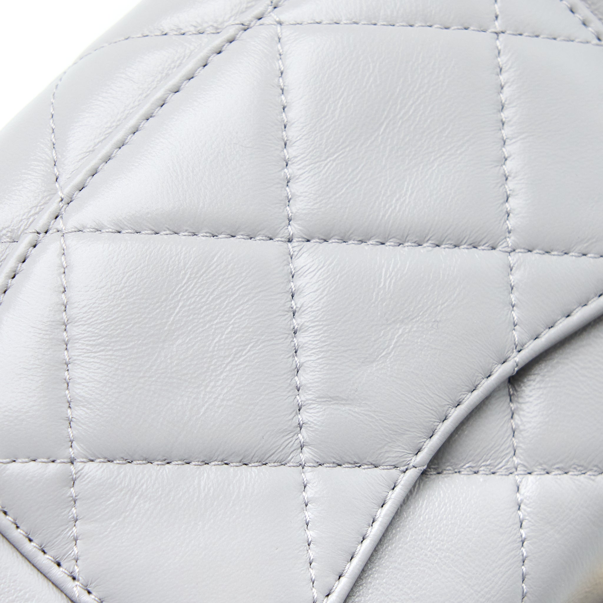 Chanel Quilted Mini Flap Bag Lambskin Light Grey GHW (Microchip) - Image 9
