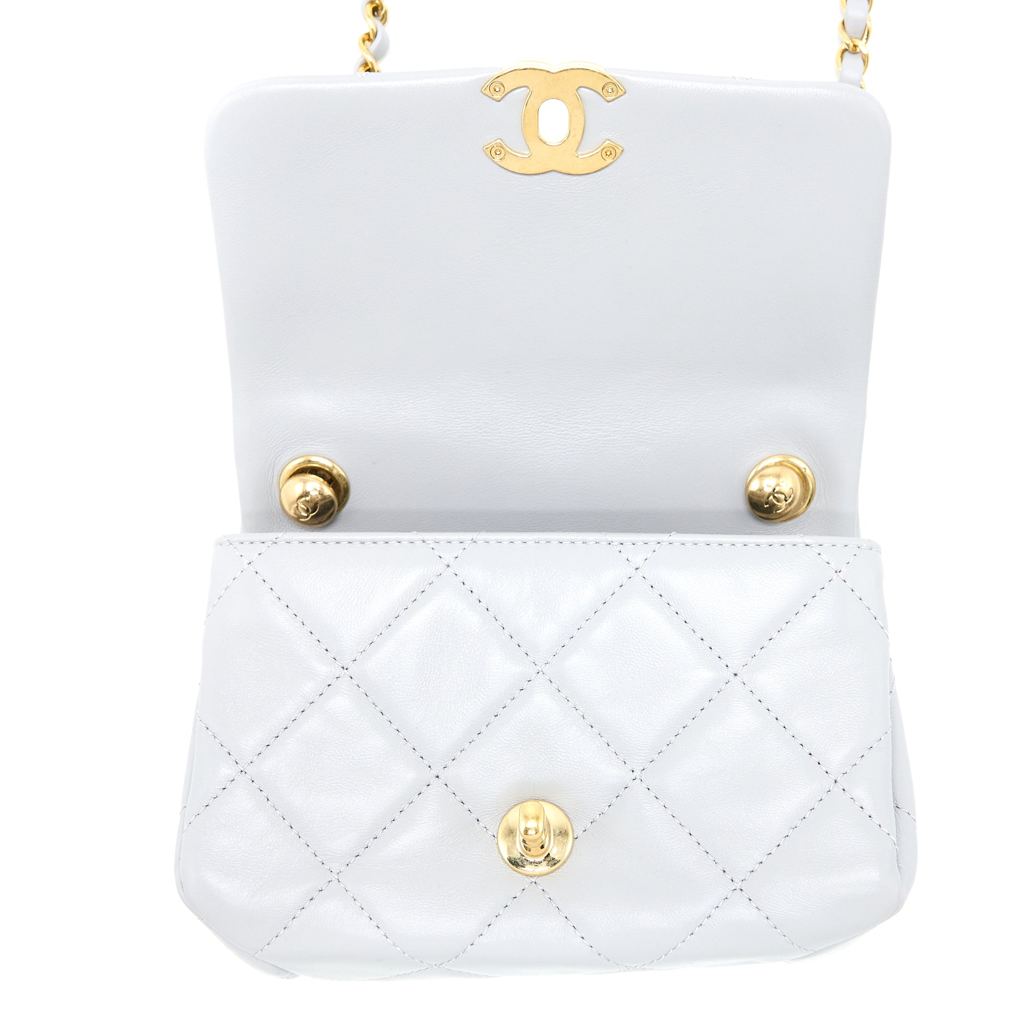 Chanel Quilted Mini Flap Bag Lambskin Light Grey GHW (Microchip) - Image 12