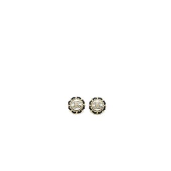 Chanel Round CC Logo Earring Leather Chain/Crystal Light Gold Tone