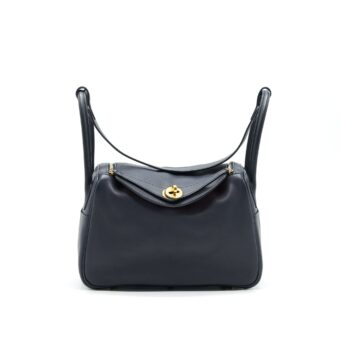 HERMES LINDY 26 SWIFT NAVY AND ORANGE GHW STAMP T