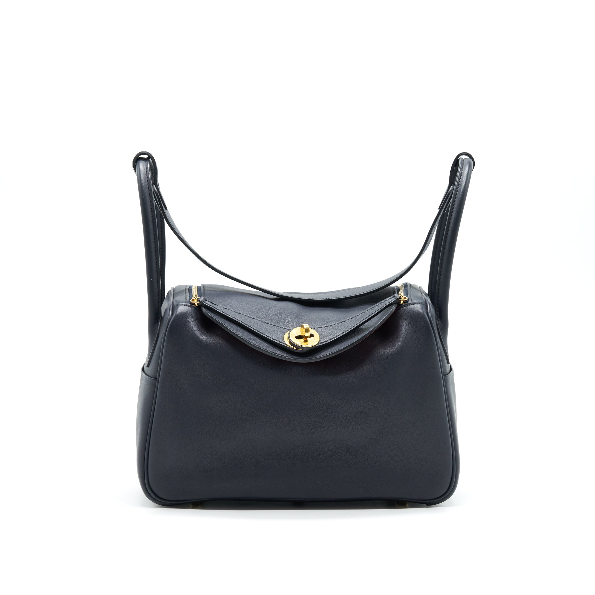 HERMES LINDY 26 SWIFT NAVY AND ORANGE GHW STAMP T