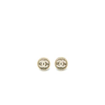 Chanel 23P CC Logo Crystal Round Earrings Light Gold Tone