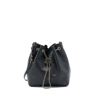 Chanel Drawstring Bucket Bag Calfskin Black LGHW