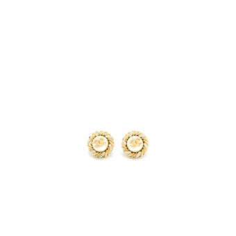 Chanel Round CC Logo Earrings Pearl/Crystal Light Gold Tone