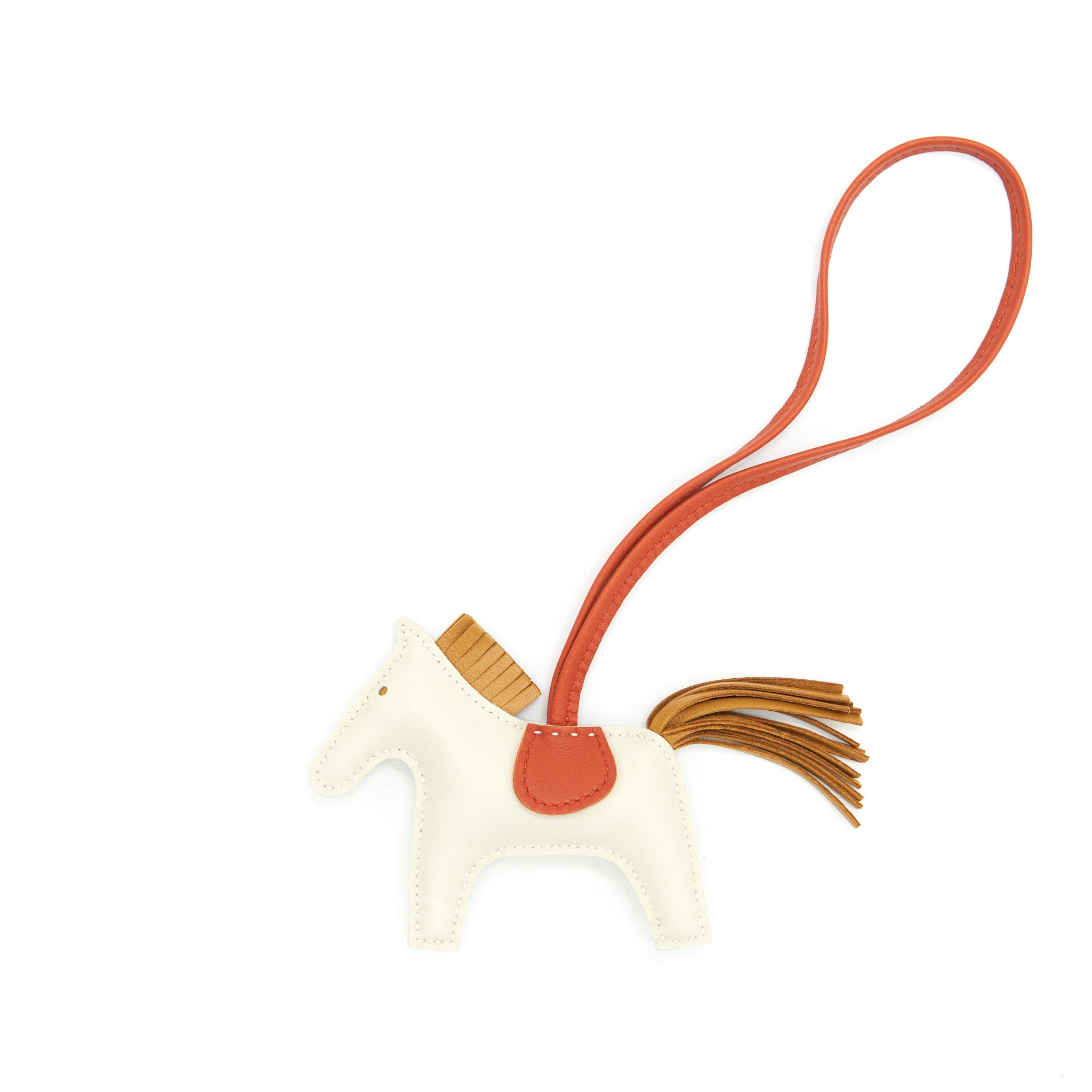 Hermes PM Rodeo Bag Charm Craie/Sesame/Cornaline