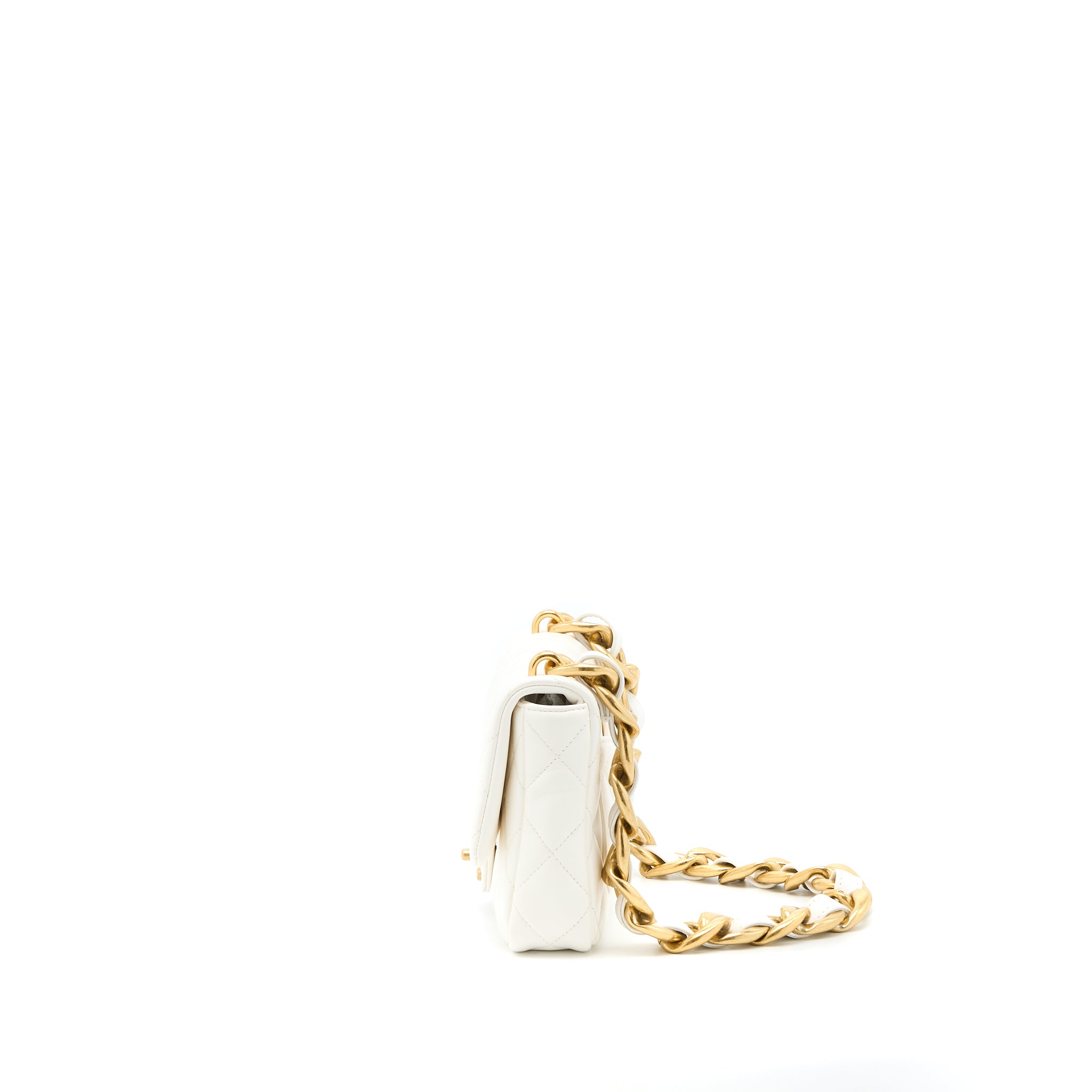 Chanel 22S Giant Chain Flap Shoulder Bag Lambskin White Brushed GHW (Microchip) - Image 3