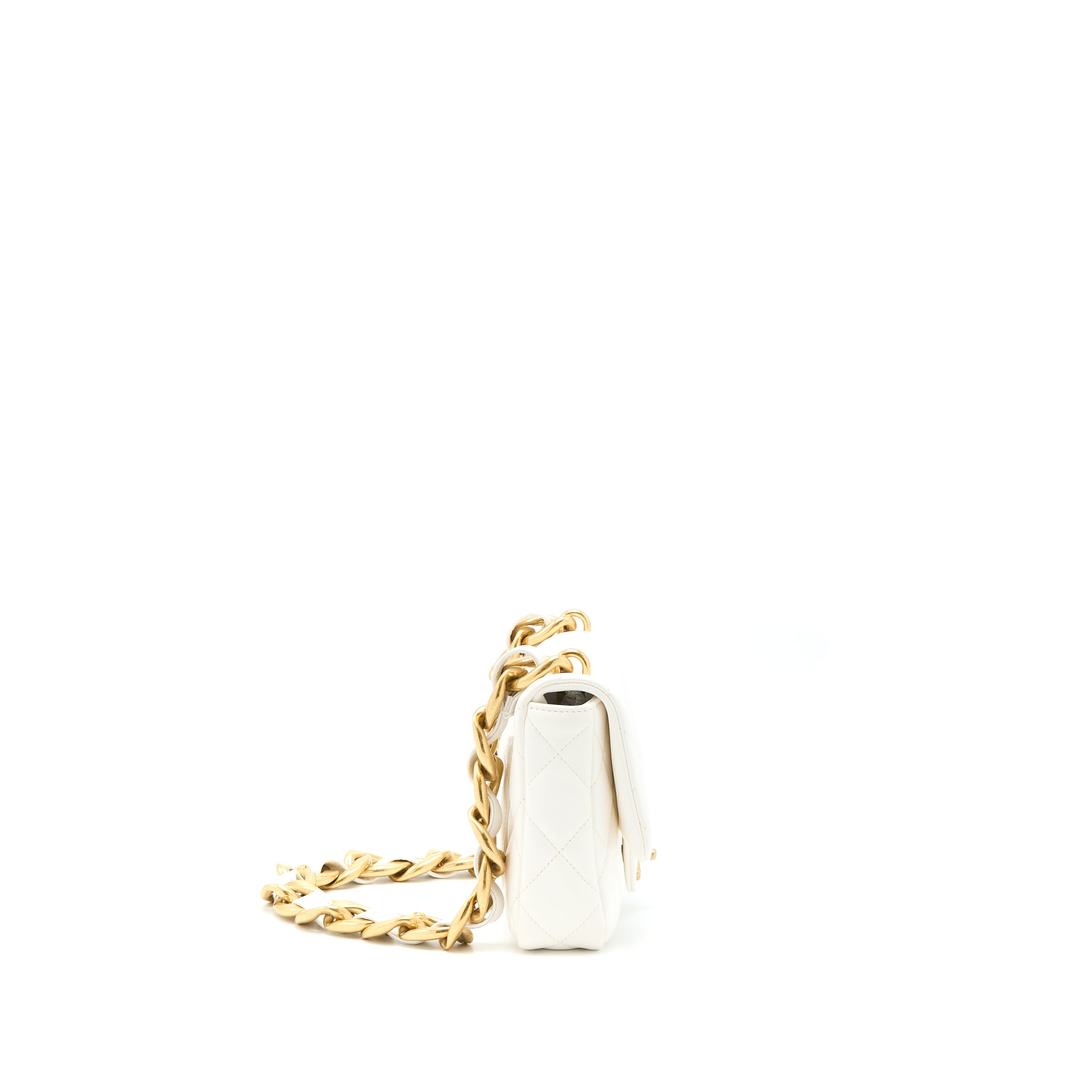 Chanel 22S Giant Chain Flap Shoulder Bag Lambskin White Brushed GHW (Microchip) - Image 4