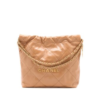 Chanel Small 22 Bag Shiny Calfskin Caramel GHW (Microchip)