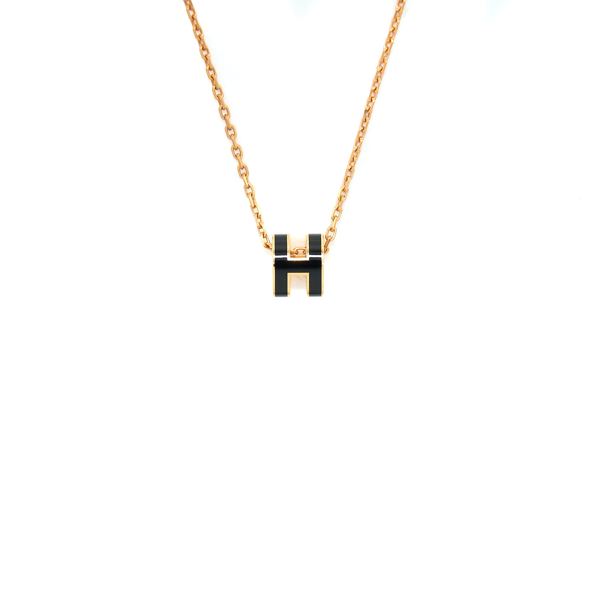 Hermes Mini Pop H Pendent Black Rose Gold Tone