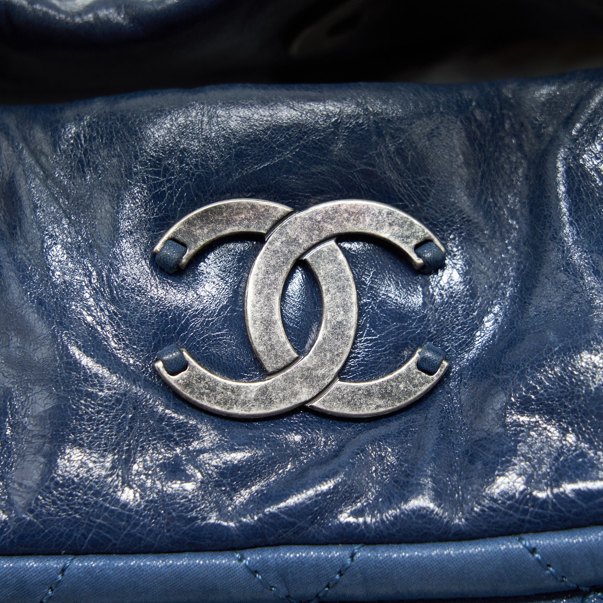 Chanel Quilted Shoulder Bag Blue Ruthenium Hardware - Image 7