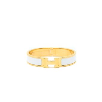Hermes Size PM Clic H Bracelet Blanc Gold Tone
