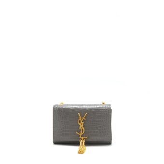 Saint Laurent/YSL Kate Tassel Croc Embossed Calfskin Grey GHW