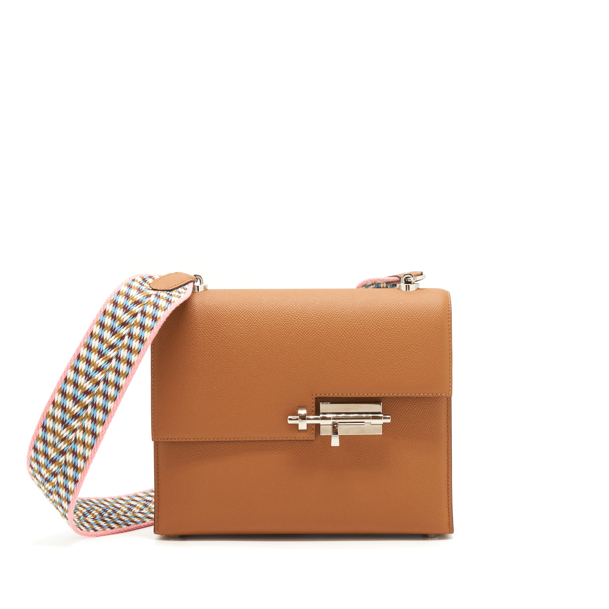 Hermes Sac Verrou 21 Epsom Gold SHW With Multicolour Strap Stamp D
