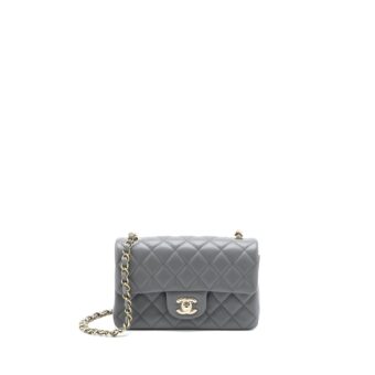Chanel 22A Mini Rectangular Flap Bag Lambskin Grey LGHW (Microchip)