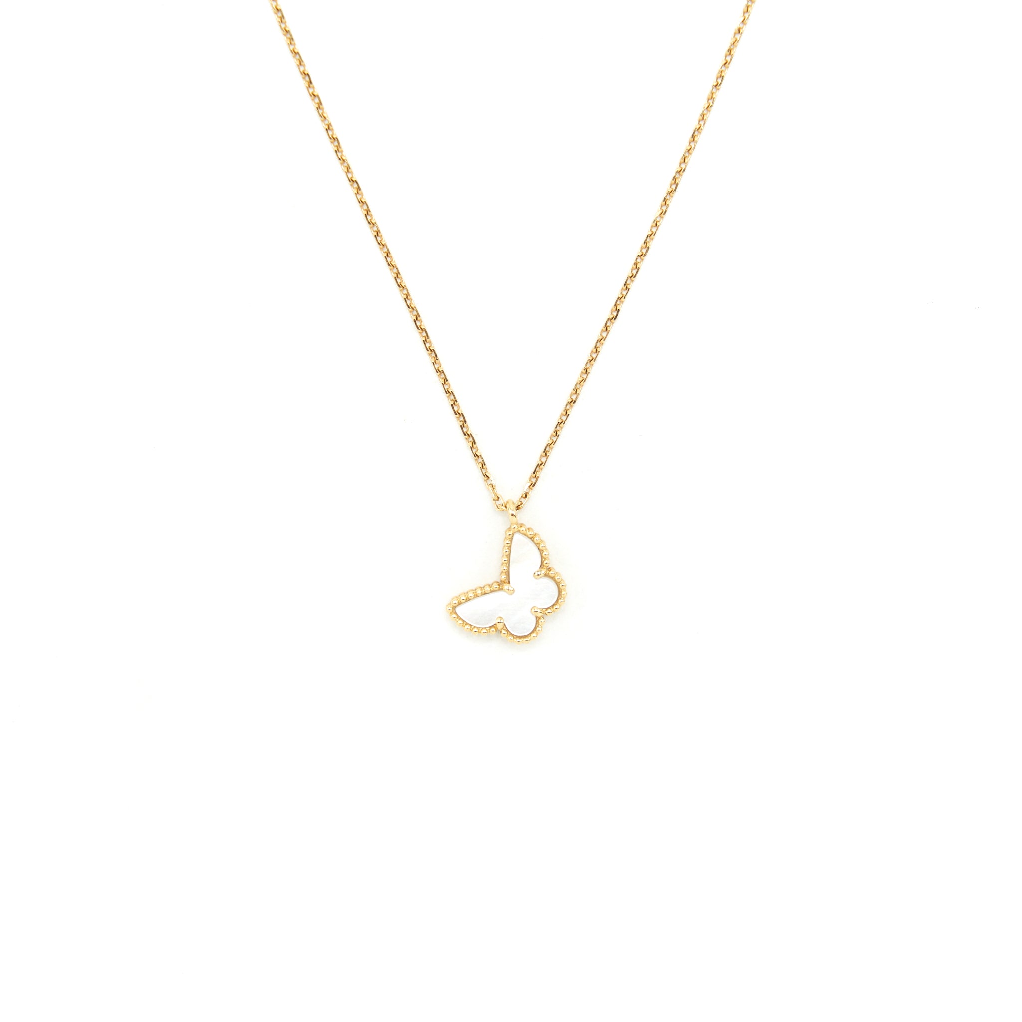 Van Cleef and Arpels Sweet Alhambra Butterfly Pendant Yellow Gold with mother of pearl