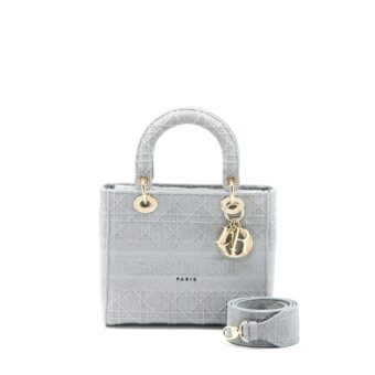 Dior Medium Lady D-lite Bag Cannage Embroidery Grey LGHW