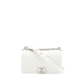 Chanel Medium Boy Bag Chevron Limited Lambskin With Pearl White SHW