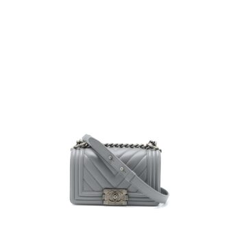 Chanel Small Boy Bag Chevron Lambskin Grey Ruthenium Hardware