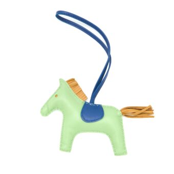 Hermes Rodeo MM Bag Charm Vert Criquet/Sesame/Bleu Malte Stamp Y