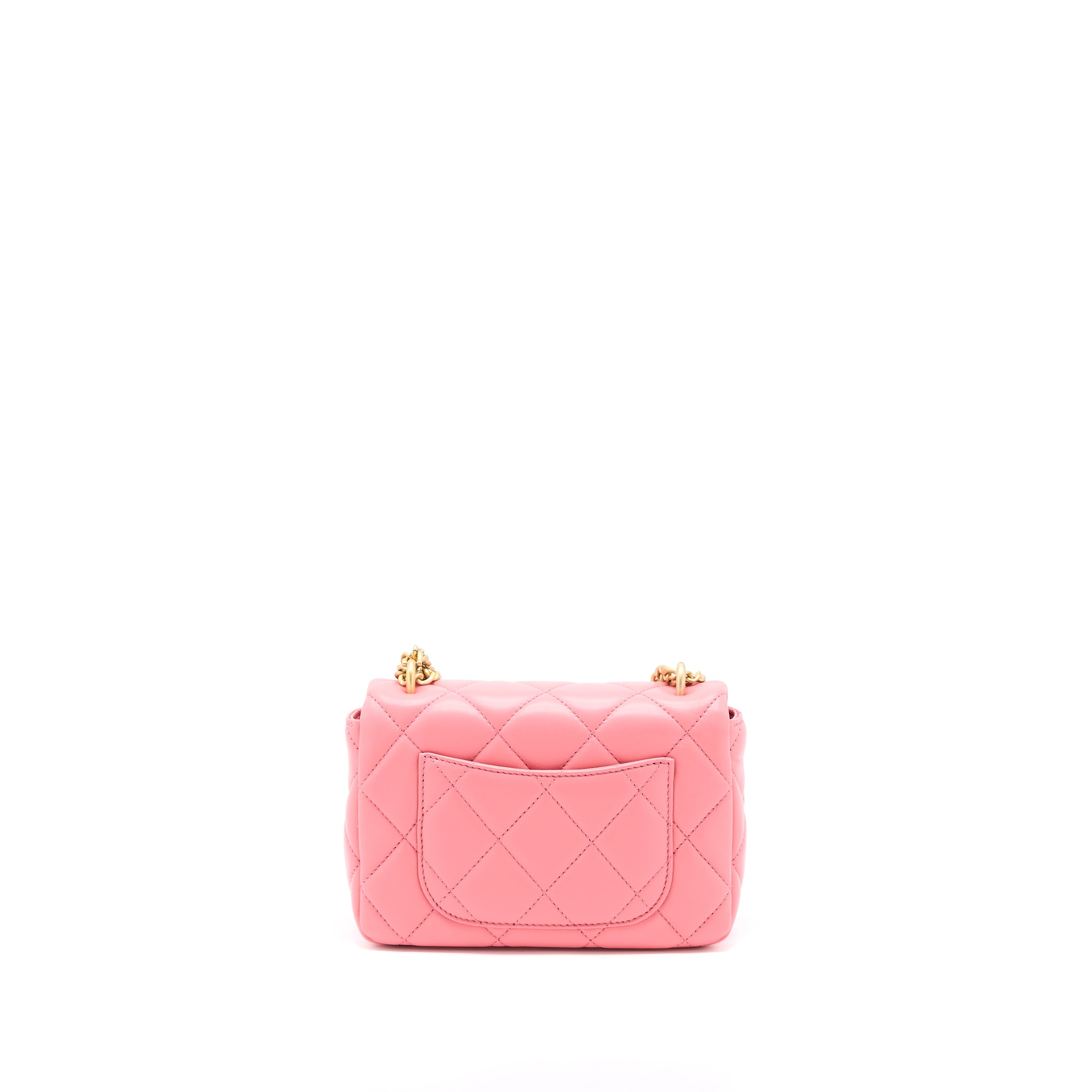 Chanel 22P Mini Square Flap Bag Lambskin Pink With Enamel And Gold Hardware (Microchip) - Image 2