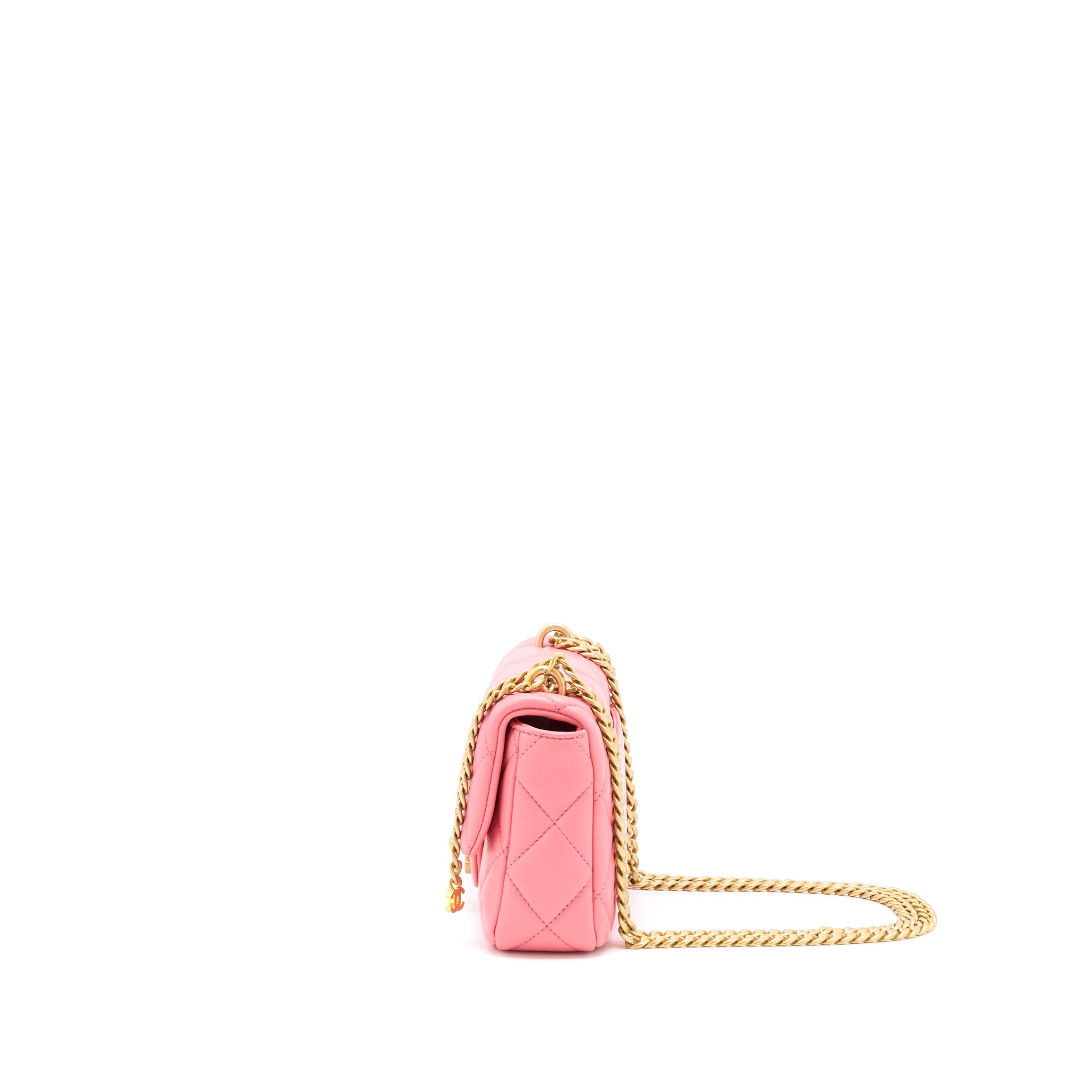 Chanel 22P Mini Square Flap Bag Lambskin Pink With Enamel And Gold Hardware (Microchip) - Image 3