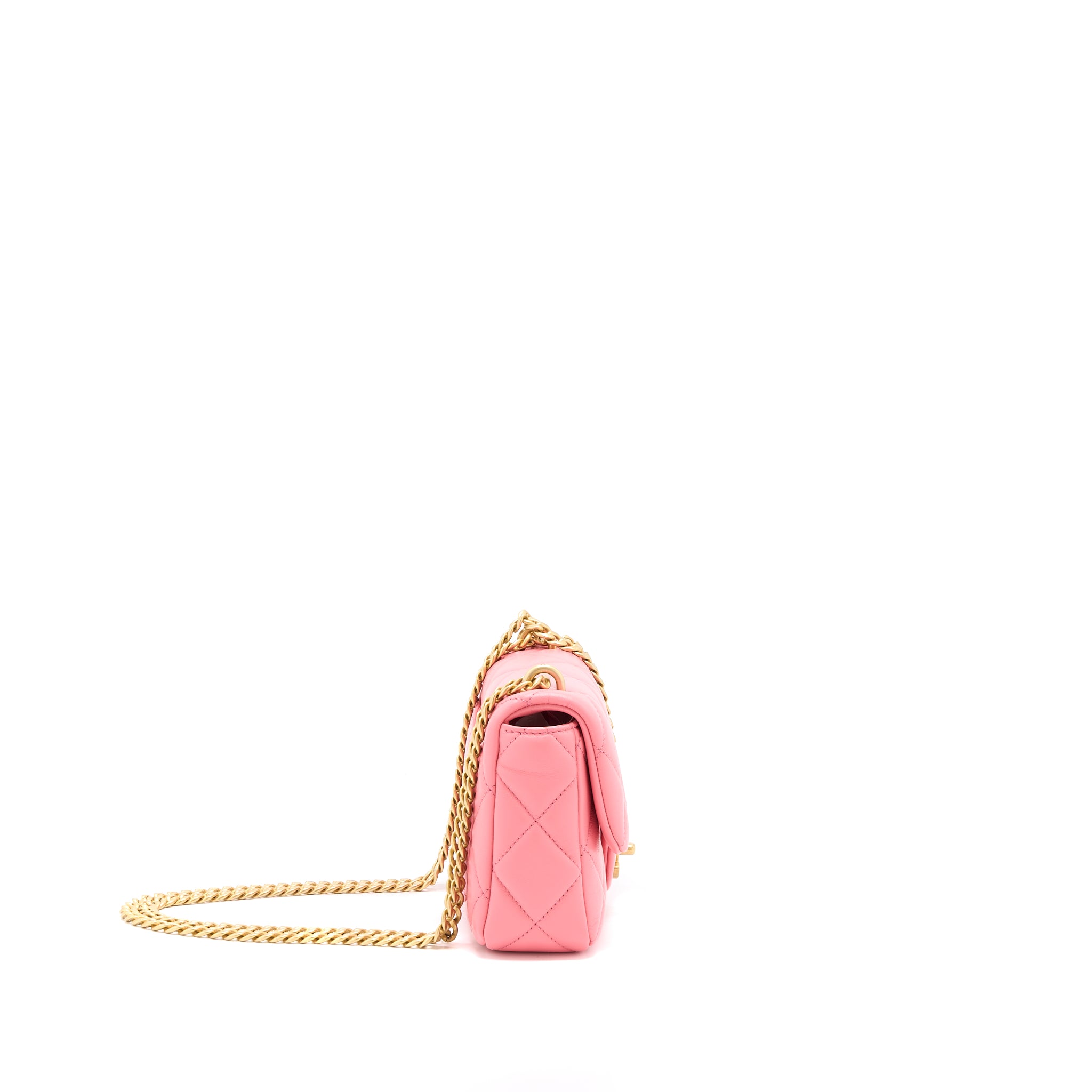 Chanel 22P Mini Square Flap Bag Lambskin Pink With Enamel And Gold Hardware (Microchip) - Image 4