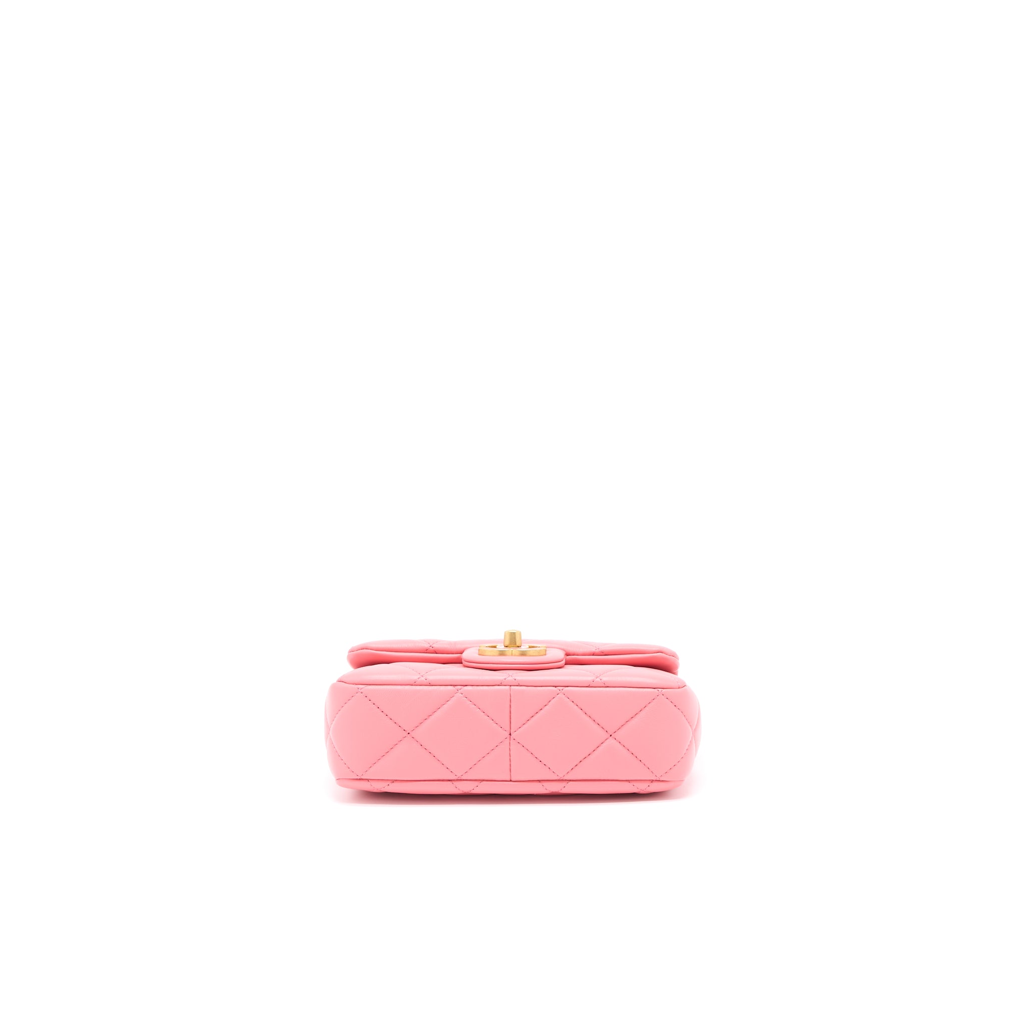 Chanel 22P Mini Square Flap Bag Lambskin Pink With Enamel And Gold Hardware (Microchip) - Image 5