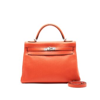 Hermes Kelly 32 Orange Poppy Clemance Leather SHW Stamp T