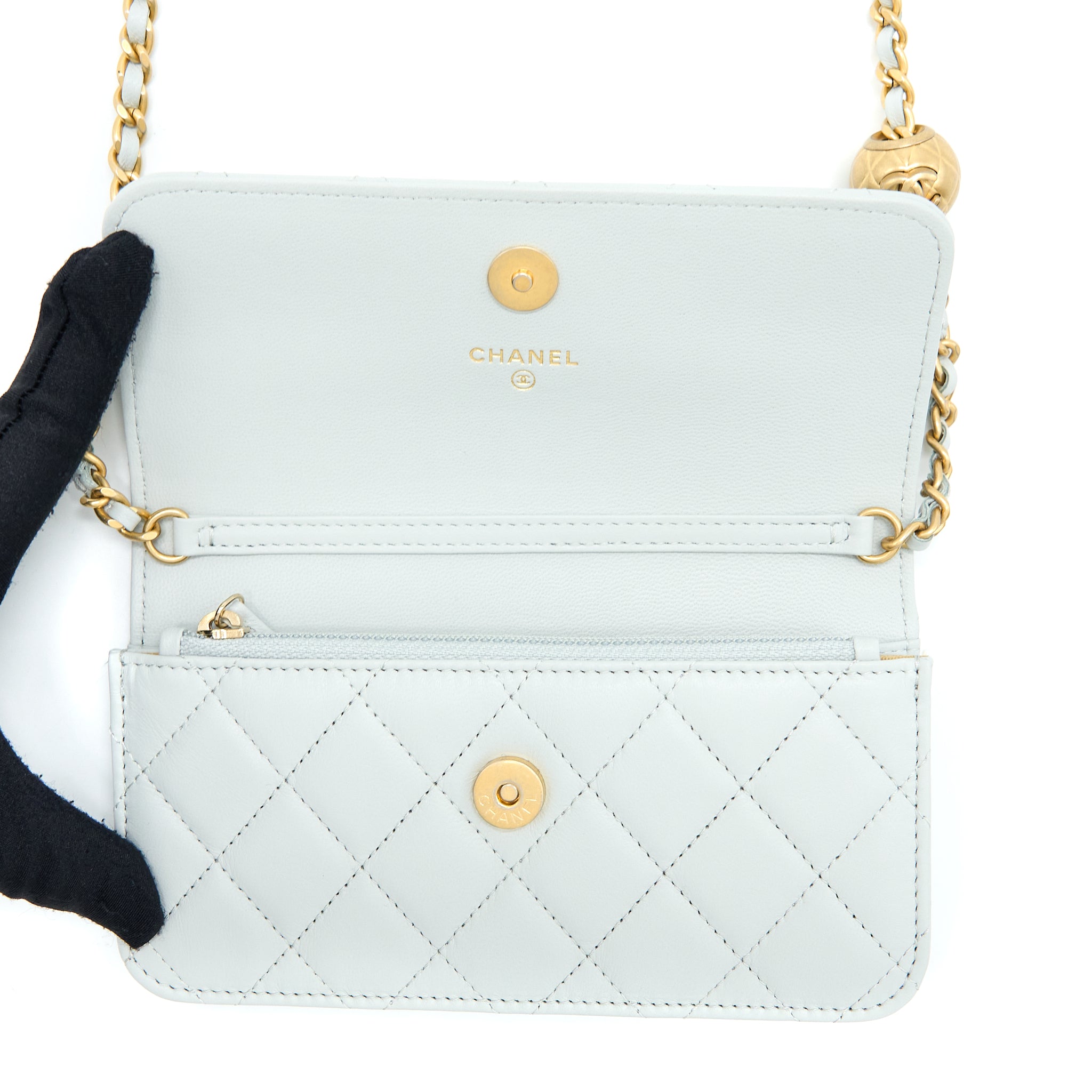 Chanel 23C Pearl Crush Mini Flap Bag Lambskin Light Grey Brushed GHW (Microchip) - Image 10