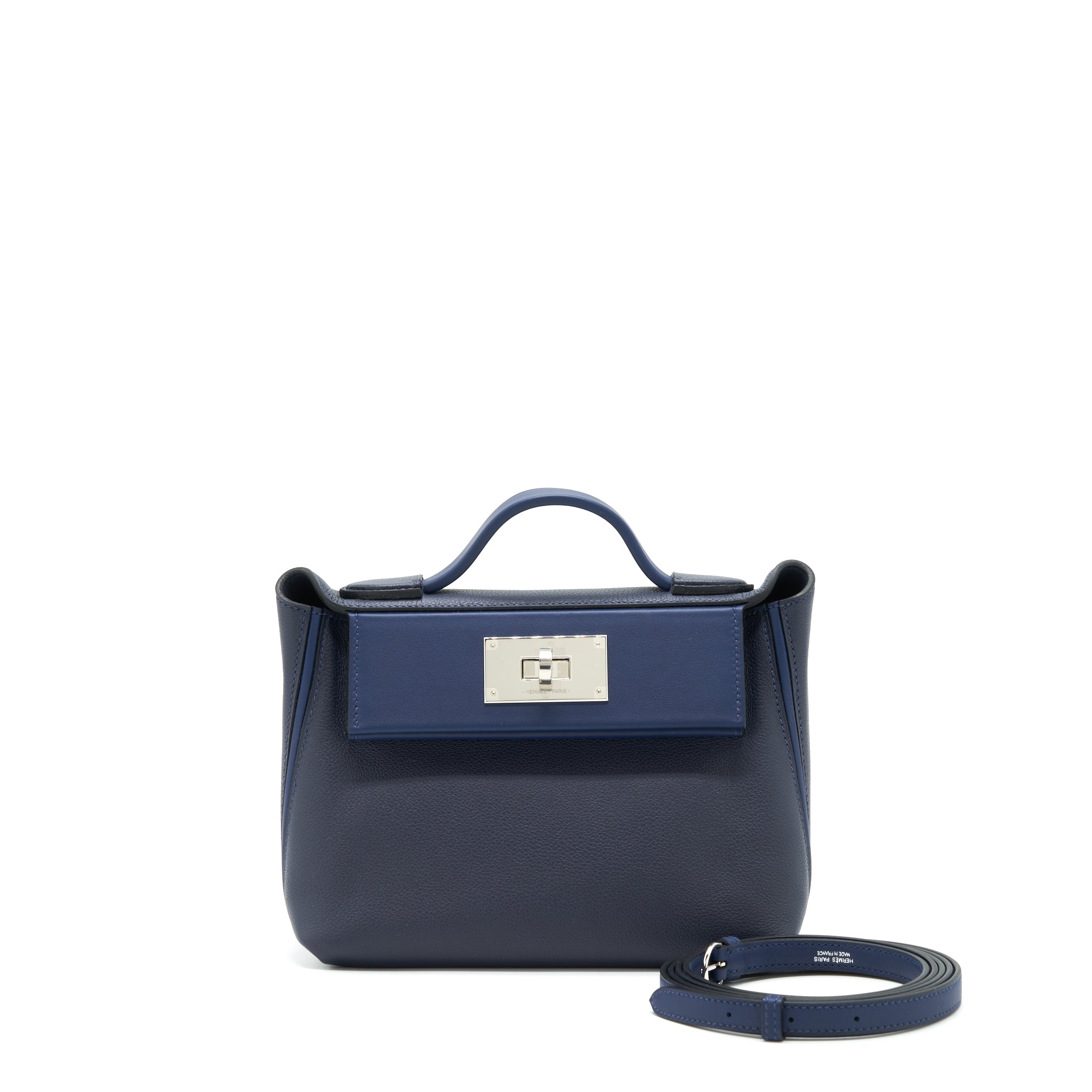 Hermes Mini 24/24 2424-21 Bag Swift Blue Nuit/Blue Navy SHW Stamp Z